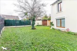 Jardin engazonné avec un arbre et une clôture avant les travaux d’aménagement